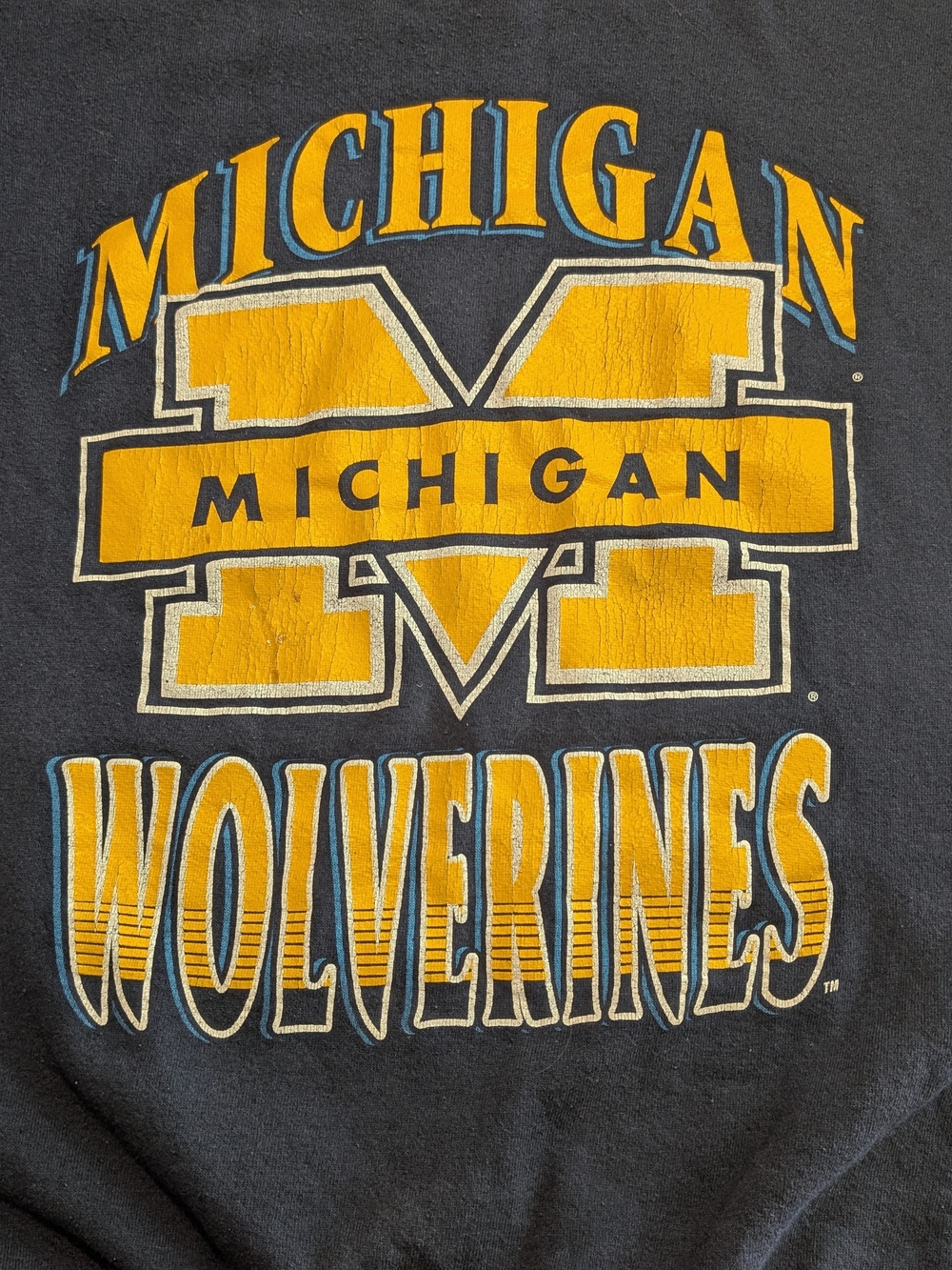 Michigan Wolverines Black Crewneck Sweatshirt with Yellow Graphic